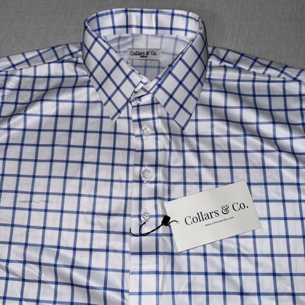 Collars and Co Golf Polo White Checks AOP Size Medium Relaxed Preppy NWT